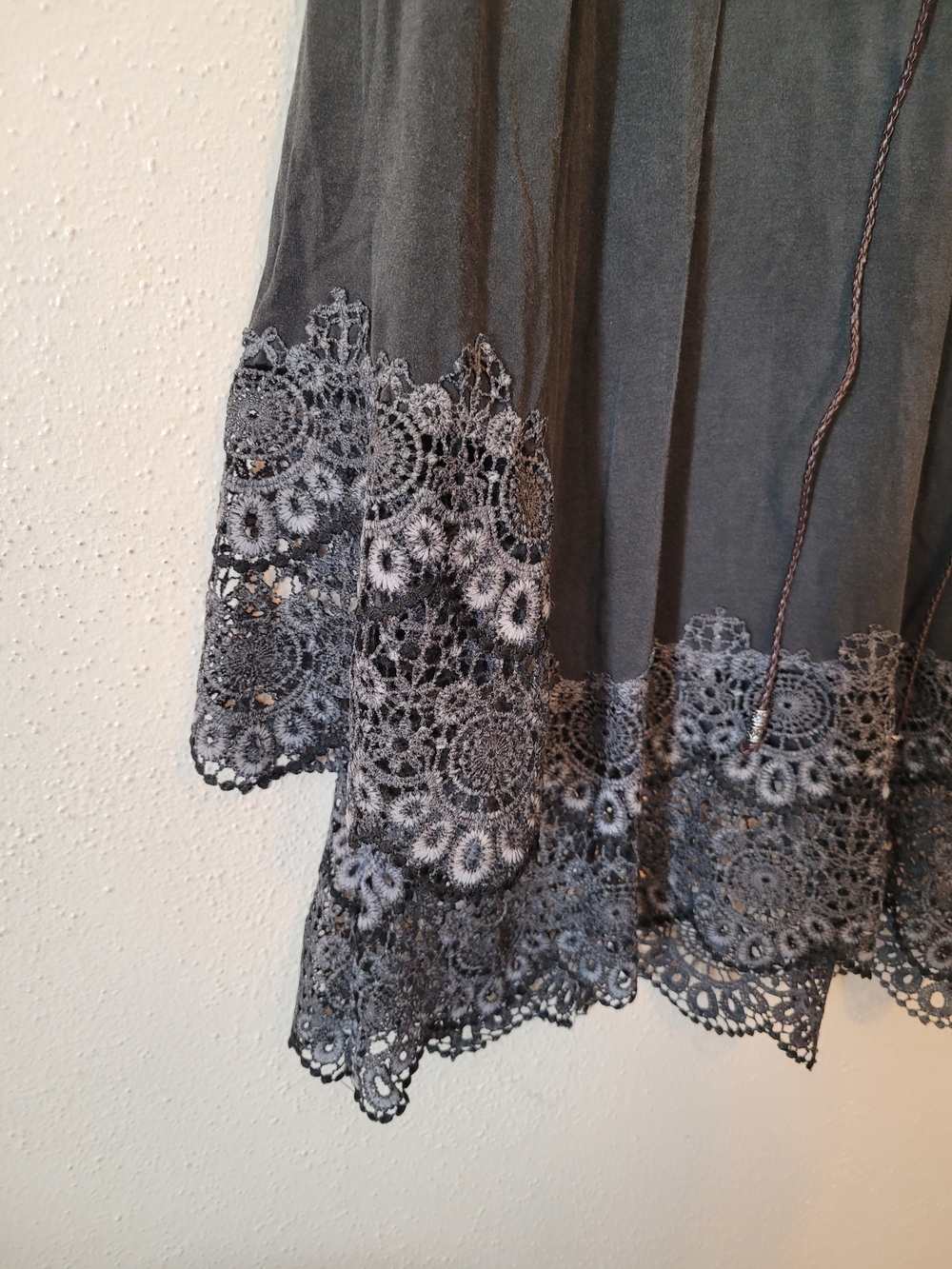 POL Charcoal Lace Trim Lace Up Boho Tunic Top Blouse Style ELT408 Small - Picture 5 of 9